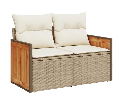 Set sofás jardín y cojines 7 pzas ratán sintético acacia beige