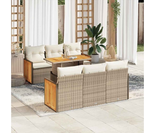 Set sofás jardín y cojines 7 pzas ratán sintético acacia beige