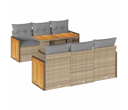 Set sofás jardín y cojines 7 pzas ratán sintético acacia beige