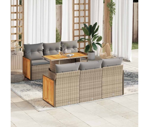 Set sofás jardín y cojines 7 pzas ratán sintético acacia beige
