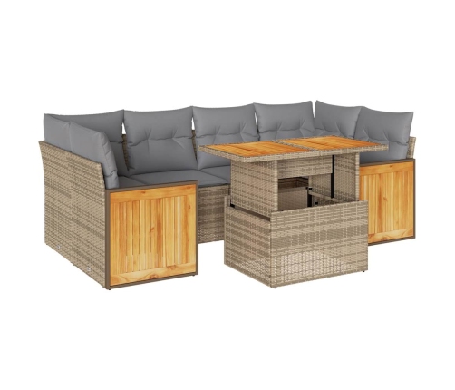 Set sofás jardín y cojines 7 pzas ratán sintético acacia beige
