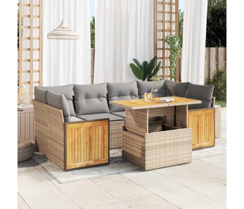 Set sofás jardín y cojines 7 pzas ratán sintético acacia beige
