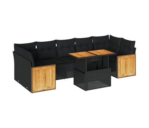 Set sofás jardín y cojines 8 pzas ratán sintético acacia negro