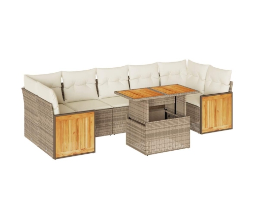 Set sofás jardín y cojines 8 pzas ratán sintético acacia beige