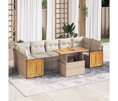 Set sofás jardín y cojines 8 pzas ratán sintético acacia beige