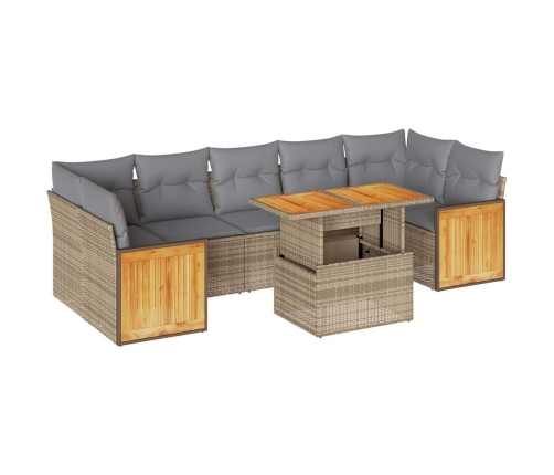 Set sofás jardín y cojines 8 pzas ratán sintético acacia beige