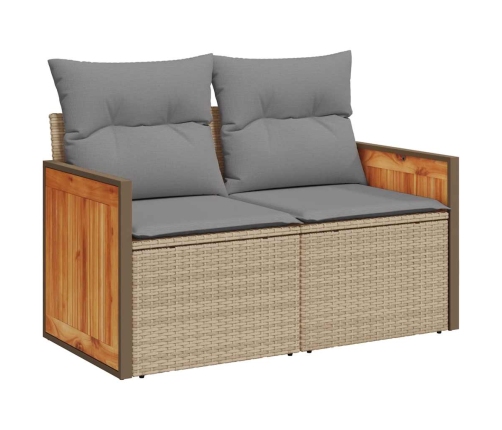 Set sofás jardín y cojines 8 pzas ratán sintético acacia beige