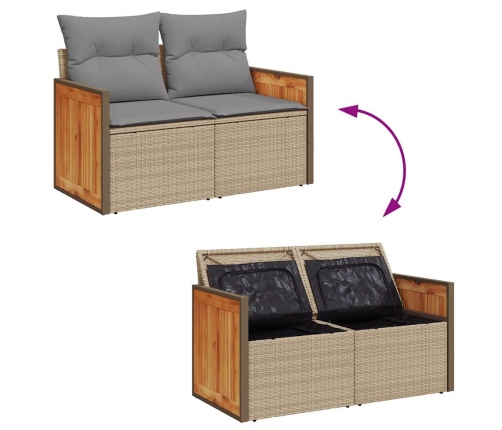 Set sofás jardín y cojines 8 pzas ratán sintético acacia beige