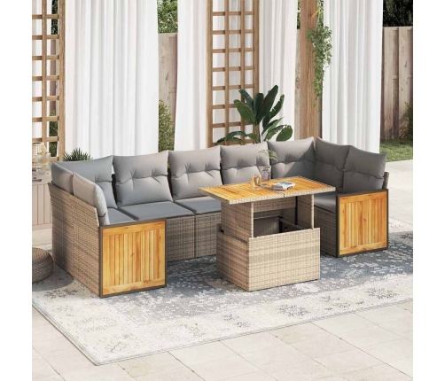 Set sofás jardín y cojines 8 pzas ratán sintético acacia beige