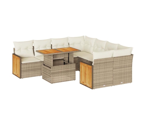 Set sofás jardín y cojines 9 pzas ratán sintético acacia beige