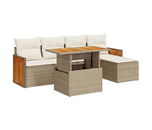 Set sofás jardín y cojines 6 pzas ratán sintético acacia beige