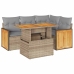 Set sofás jardín y cojines 5 pzas ratán sintético acacia beige