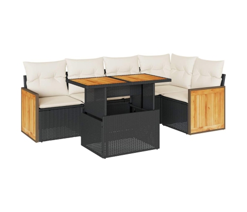 Set sofás jardín y cojines 6 pzas ratán sintético acacia negro