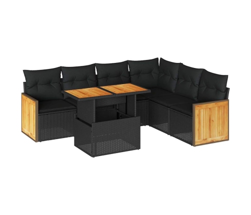 Set sofás jardín y cojines 7 pzas ratán sintético acacia negro