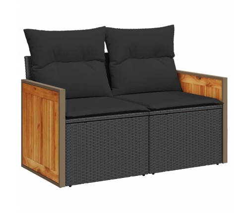 Set sofás jardín y cojines 7 pzas ratán sintético acacia negro