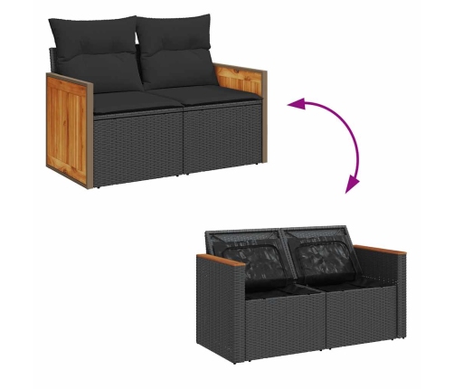 Set sofás jardín y cojines 7 pzas ratán sintético acacia negro