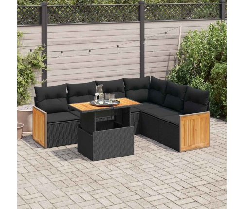 Set sofás jardín y cojines 7 pzas ratán sintético acacia negro