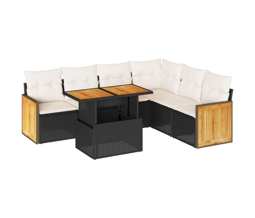Set sofás jardín y cojines 7 pzas ratán sintético acacia negro