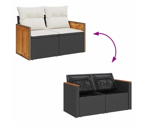 Set sofás jardín y cojines 7 pzas ratán sintético acacia negro
