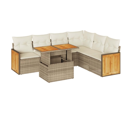 Set sofás jardín y cojines 7 pzas ratán sintético acacia beige