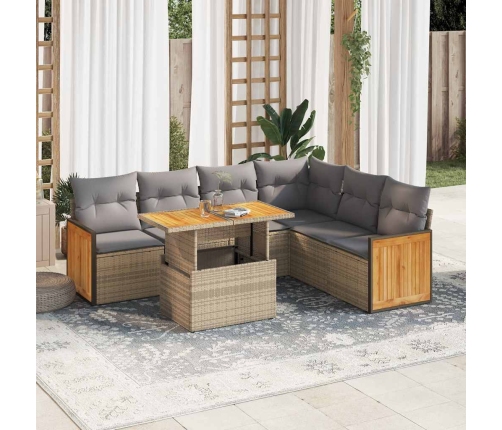 Set sofás jardín y cojines 7 pzas ratán sintético acacia beige