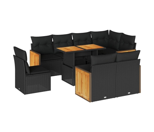 Set sofás jardín y cojines 9 pzas ratán sintético acacia negro