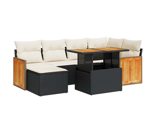 Set sofás jardín y cojines 7 pzas ratán sintético acacia negro