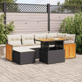 Set sofás jardín y cojines 7 pzas ratán sintético acacia negro
