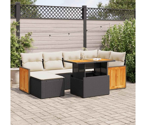 Set sofás jardín y cojines 7 pzas ratán sintético acacia negro