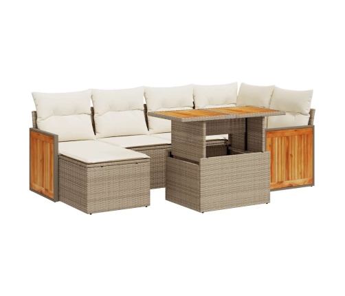 Set sofás jardín y cojines 7 pzas ratán sintético acacia beige