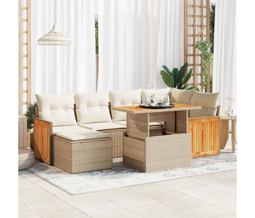 Set sofás jardín y cojines 7 pzas ratán sintético acacia beige