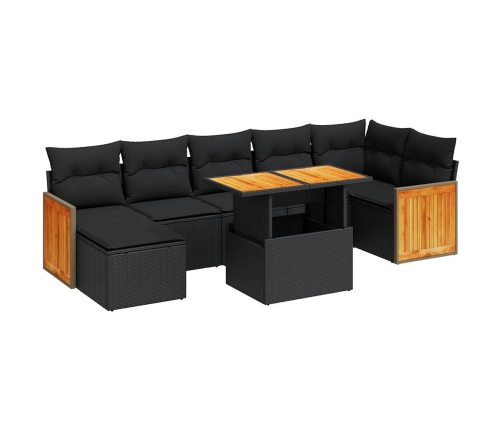 Set sofás jardín y cojines 8 pzas ratán sintético acacia negro