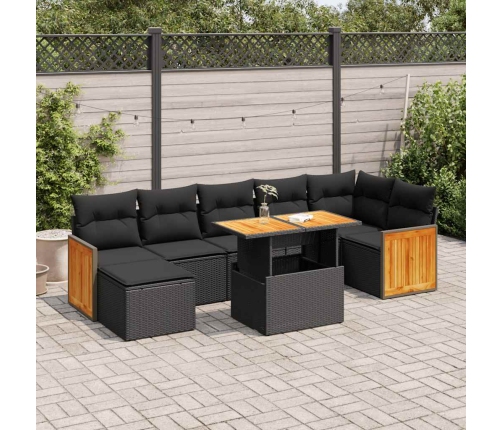 Set sofás jardín y cojines 8 pzas ratán sintético acacia negro