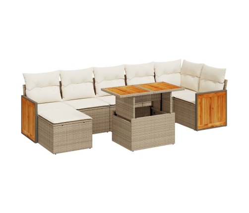 Set sofás jardín y cojines 8 pzas ratán sintético acacia beige