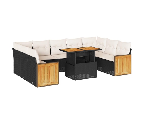 Set sofás jardín y cojines 10 pzas ratán sintético acacia negro