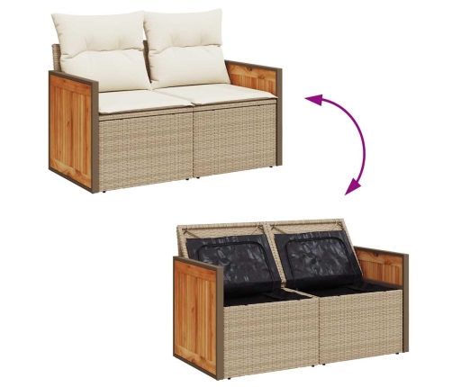 Set sofás jardín y cojines 10 pzas ratán sintético acacia beige