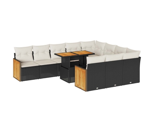 Set sofás jardín y cojines 11 pzas ratán sintético acacia negro