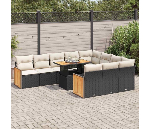 Set sofás jardín y cojines 11 pzas ratán sintético acacia negro