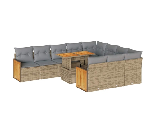 Set sofás jardín y cojines 11 pzas ratán sintético acacia beige