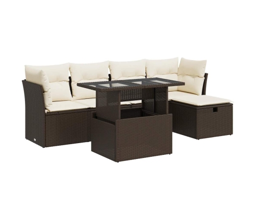 Set sofás de jardín 6 piezas y cojines ratán sintético marrón