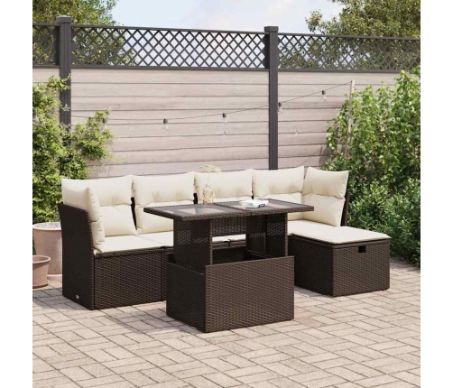 Set sofás de jardín 6 piezas y cojines ratán sintético marrón