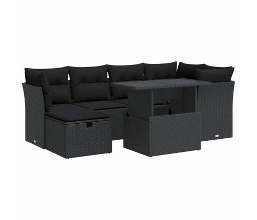 Set de sofás de jardín 7 pzas con cojines ratán sintético negro