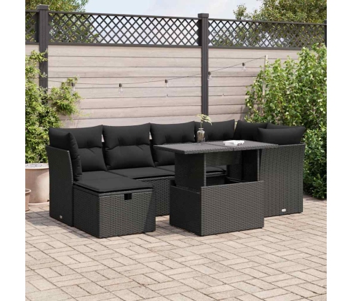 Set de sofás de jardín 7 pzas con cojines ratán sintético negro