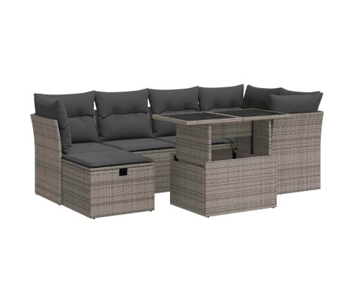 Set de sofás de jardín 7 pzas con cojines ratán sintético gris