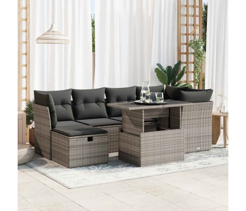 Set de sofás de jardín 7 pzas con cojines ratán sintético gris