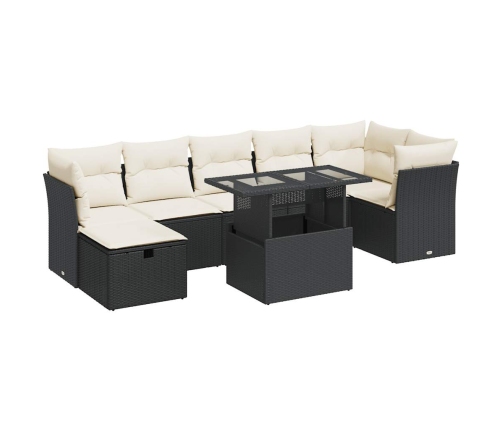 Set de sofás de jardín y cojines 8 piezas ratán sintético negro