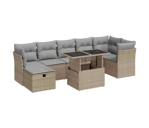 Set de sofás de jardín y cojines 8 piezas ratán sintético beige