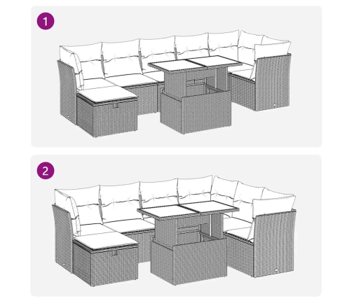Set de sofás de jardín y cojines 8 piezas ratán sintético beige