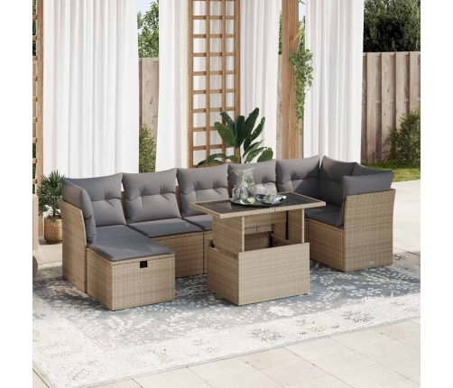 Set de sofás de jardín y cojines 8 piezas ratán sintético beige
