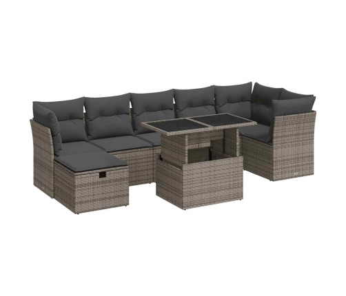 Set de sofás de jardín y cojines 8 piezas ratán sintético gris